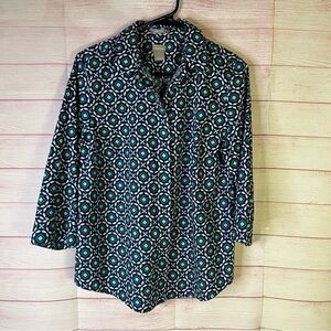 Chico’s No Iron Stain Shield 100% Cotton Hidden Button‎ Shirt Size 1 US 8/10